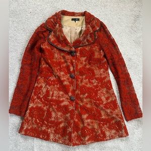 RYU BURNT ORANFE EYELIT COAT. LIKE NEW. SIZE SMALL “car coat”. Beautiful!